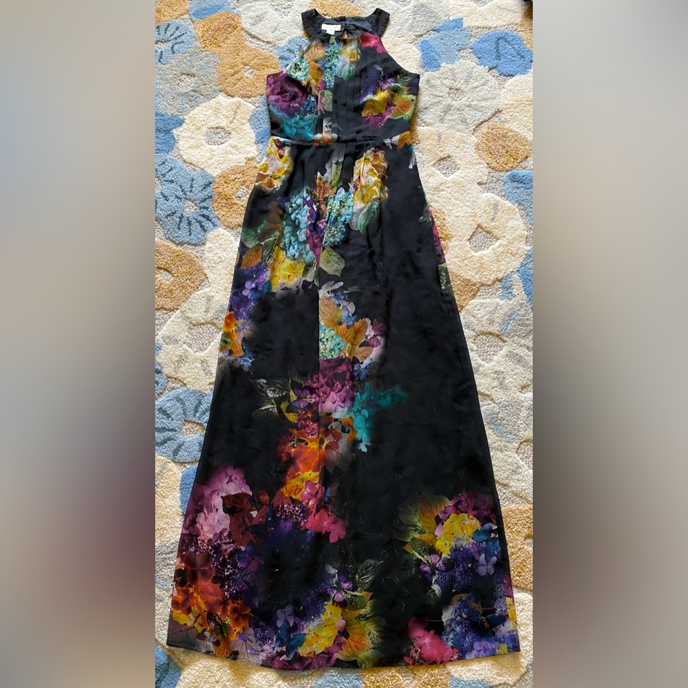 Monsoon Flowing Halter Maxi Dress w Hydrangea & Butterflies Print CL1